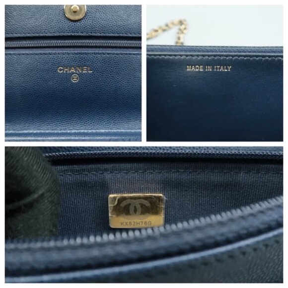 100% Authentic CHANEL Wallet on Chain Navy Leather Shoulder Bag - Picture 10 of 11